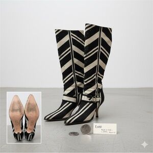 Vintage EXTÉ Italy LeatherChevron Boots Black/White Archive Y2K Distressed AS-IS